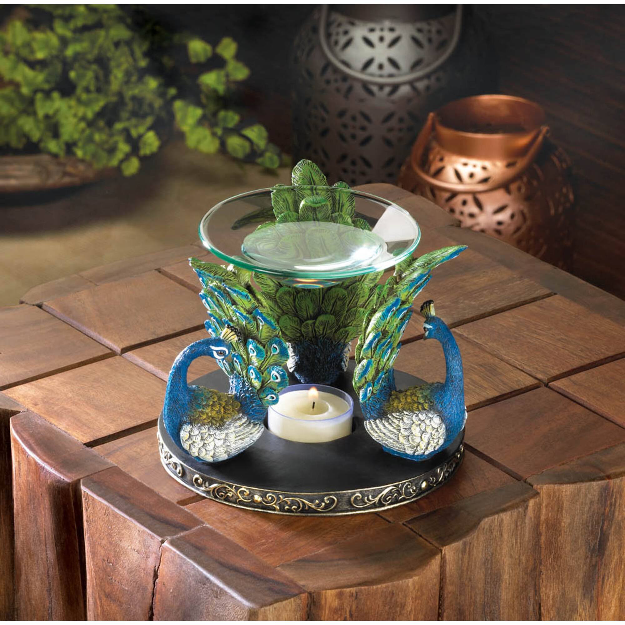 4.5" Peacock Plume Triad Candle Oil Warmer